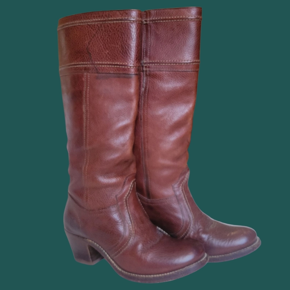RARE🔥 FRYE JANE Tall Saddle Brown Riding Leather Boots Sz 7 B Western